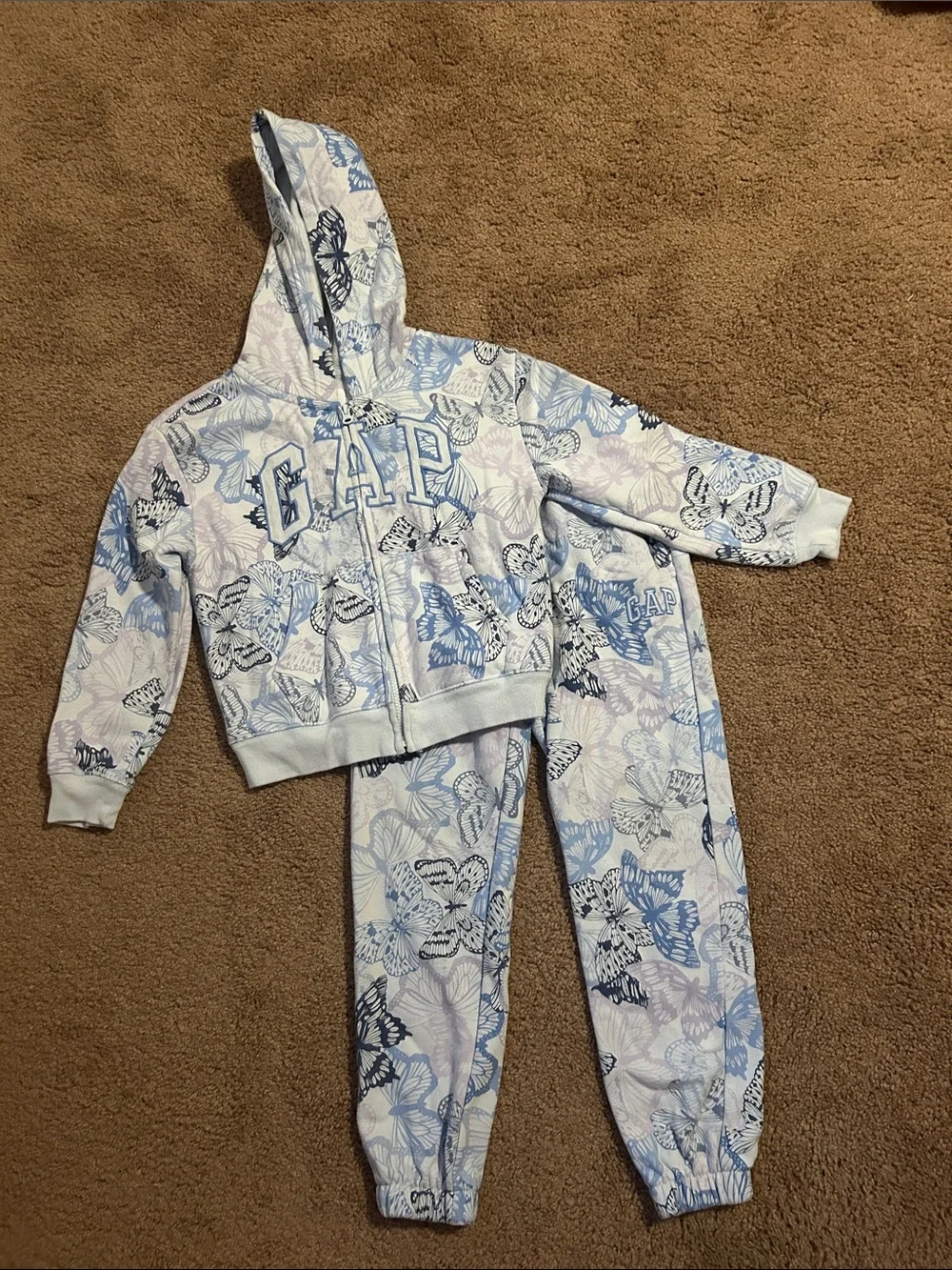 GAP Girls Butterfly Zip Hoodie & Joggers - Light Blue, Navy & White